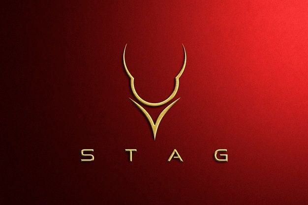 Gold STAG luxury logo mark on deep red background