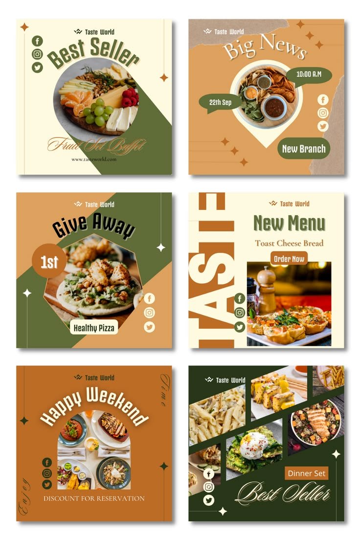 Earth-tone Taste World restaurant social media post grid